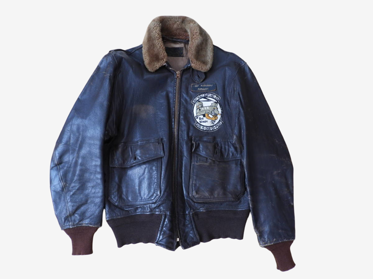 Vintage G-1 Flight Jacket Foster Sportswear Back Painted US Navy Leather Jacket Flag Patch
