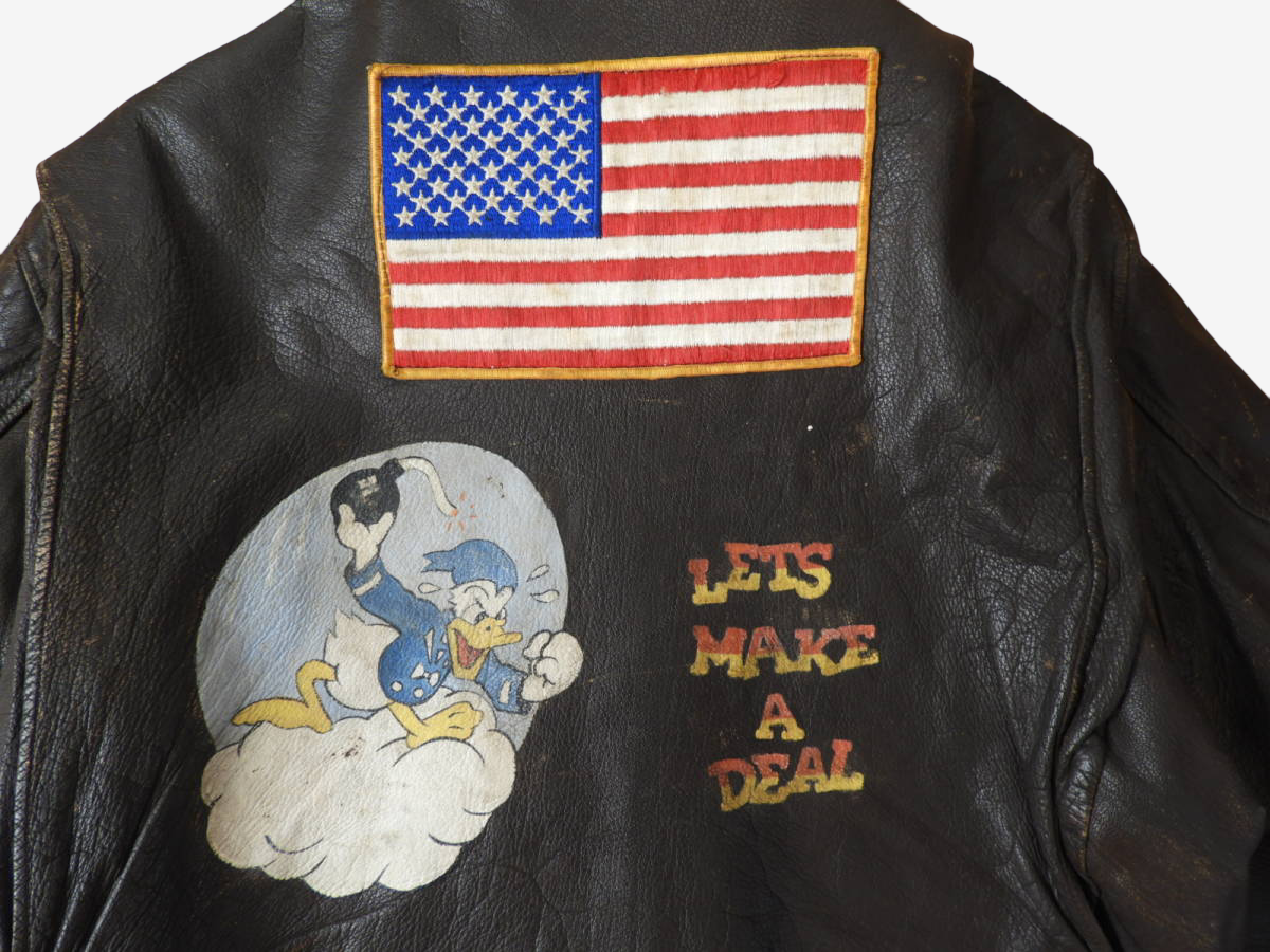 Vintage G-1 Flight Jacket Foster Sportswear Back Painted US Navy Leather Jacket Flag Patch