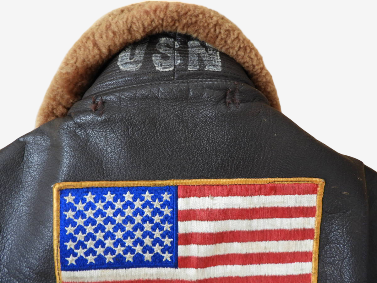 Vintage G-1 Flight Jacket Foster Sportswear Back Painted US Navy Leather Jacket Flag Patch
