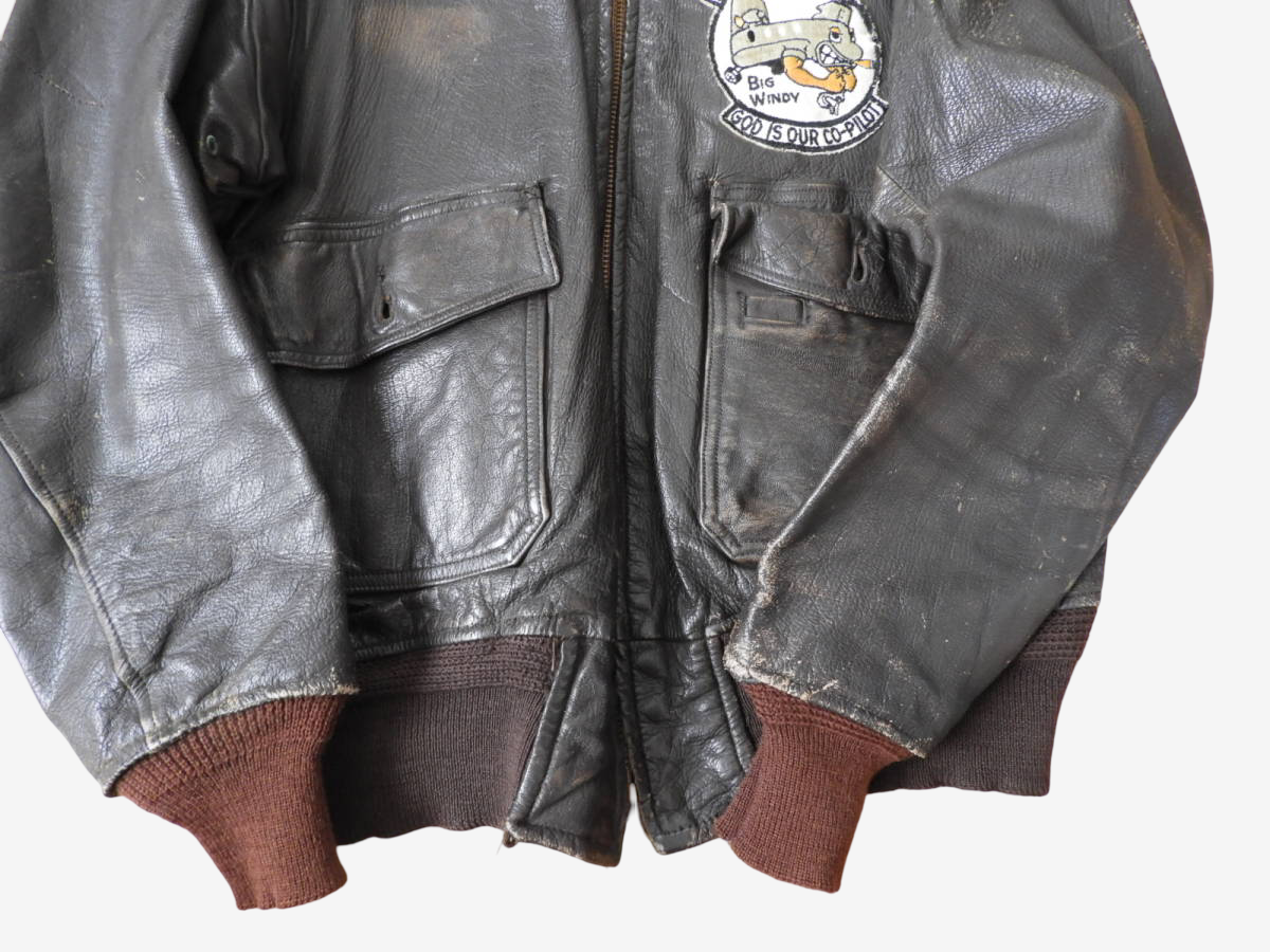 Vintage G-1 Flight Jacket Foster Sportswear Back Painted US Navy Leather Jacket Flag Patch