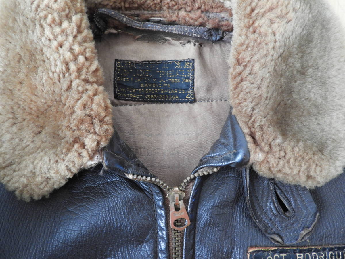 Vintage G-1 Flight Jacket Foster Sportswear Back Painted US Navy Leather Jacket Flag Patch