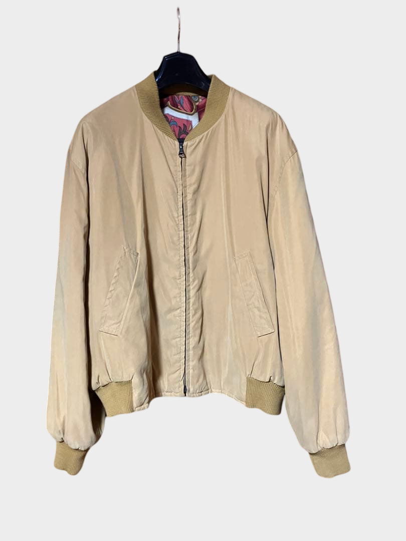 Vintage Hermès 90s Reversible Silk Bomber Olive Equestrian Print XL France