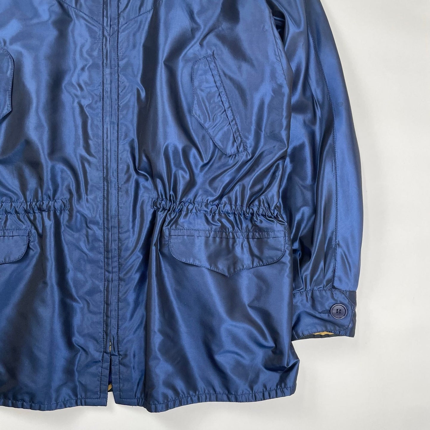 Vintage Hermès COSMOS Silk Reversible Jacket Navy Gold Equestrian Print Size 40 France