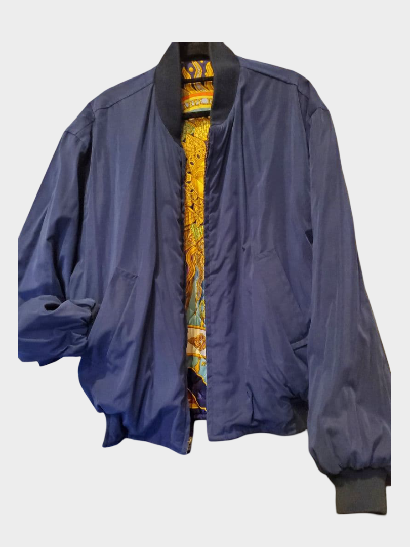 Vintage Hermès Carpe Diem Silk Quilted Bomber Jacket Reversible Sun Motif
