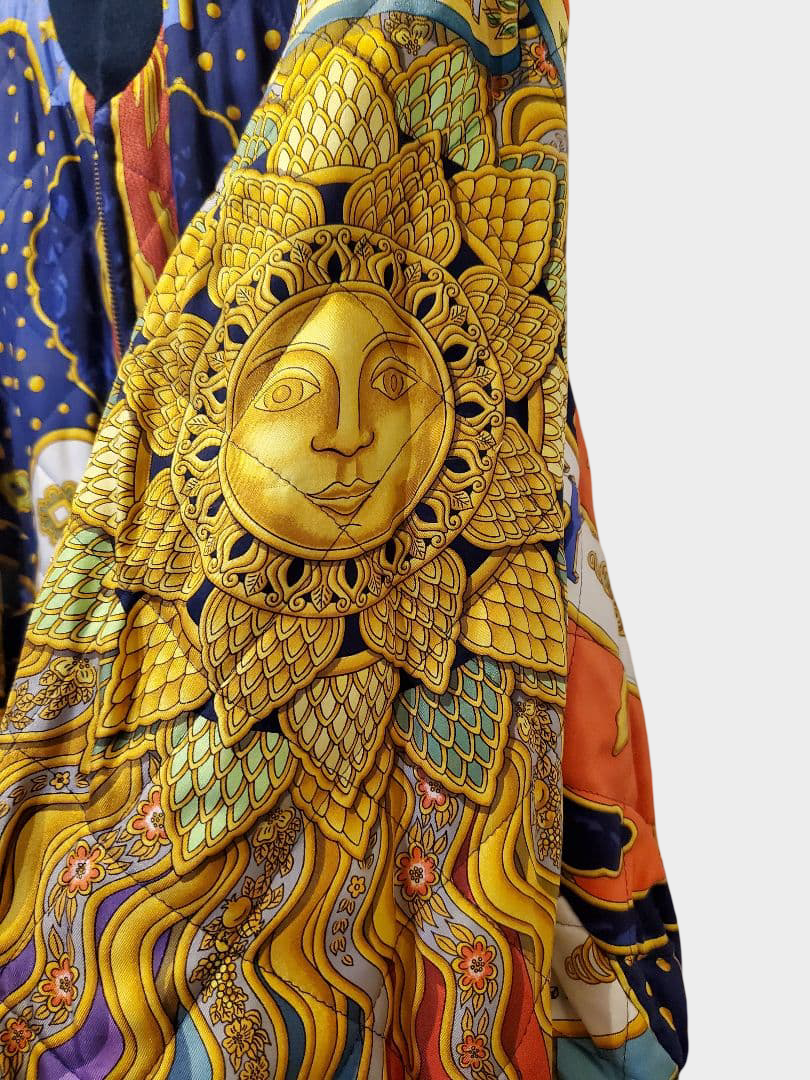 Vintage Hermès Carpe Diem Silk Quilted Bomber Jacket Reversible Sun Motif