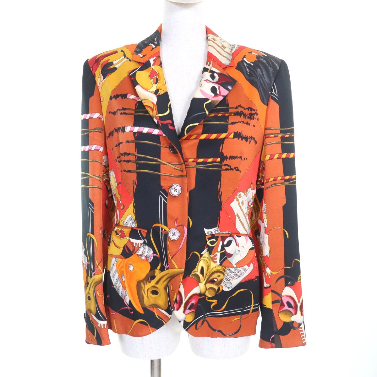 Vintage Hermès LE CARNAVAL DE VENISE Silk Blazer Venetian Carnival Print Size 40