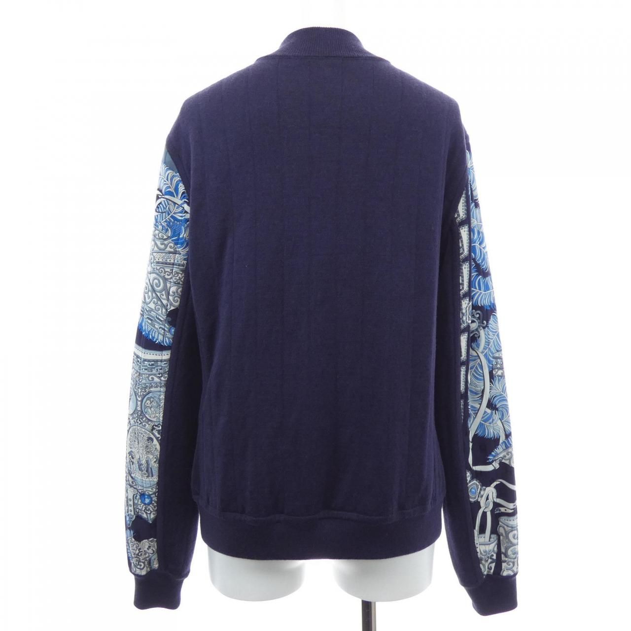 Vintage Hermès Maritime Silk Bomber Jacket Navy Blue Equestrian Chain Print Size 38