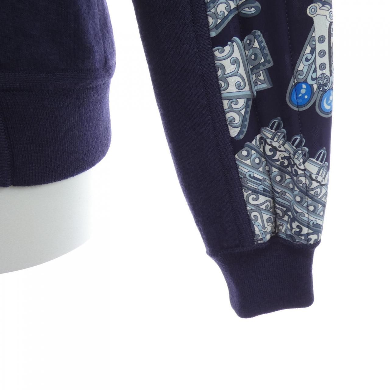 Vintage Hermès Maritime Silk Bomber Jacket Navy Blue Equestrian Chain Print Size 38
