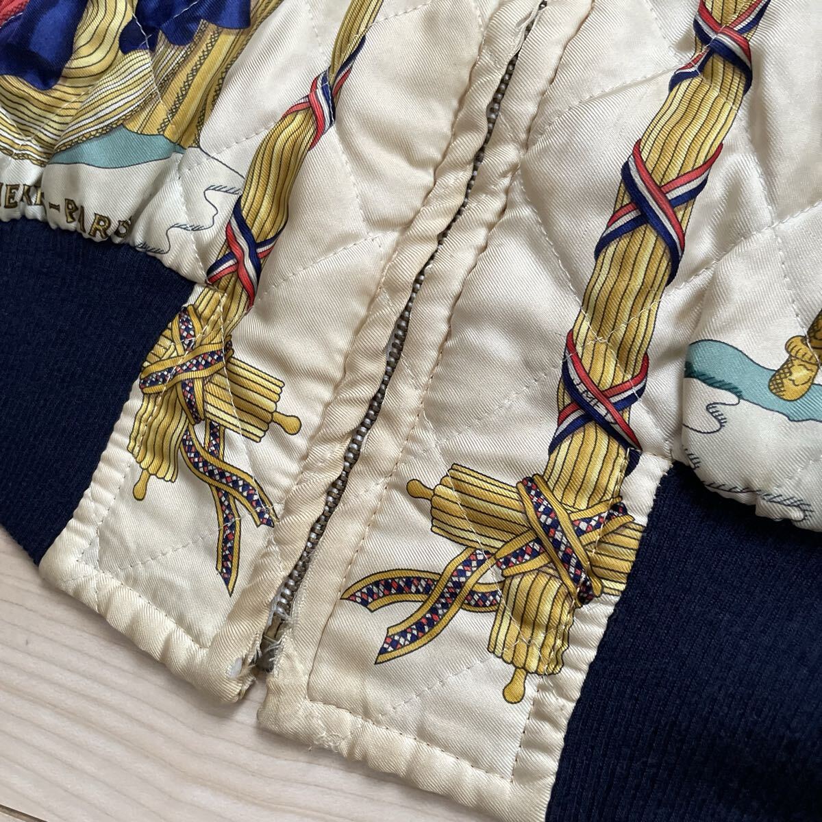 Vintage Hermès Silk Bomber Jacket Liberté Égalité Fraternité French Republic Print Size 38