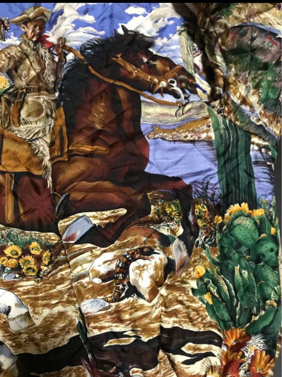 Vintage Hermès Silk MA-1 Western Frontier Cowboy Desert Print Jacket Size 48 Reversible