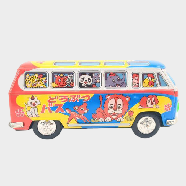 Vintage Ichiko Animal Bus Tin Toy with Box Japanese Showa Friction Microbus