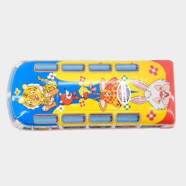 Vintage Ichiko Animal Bus Tin Toy with Box Japanese Showa Friction Microbus