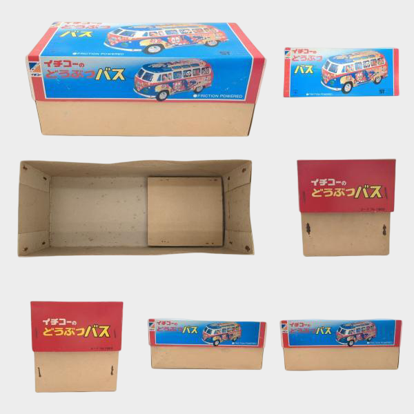 Vintage Ichiko Animal Bus Tin Toy with Box Japanese Showa Friction Microbus