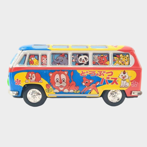 Vintage Ichiko Animal Bus Tin Toy with Box Japanese Showa Friction Microbus