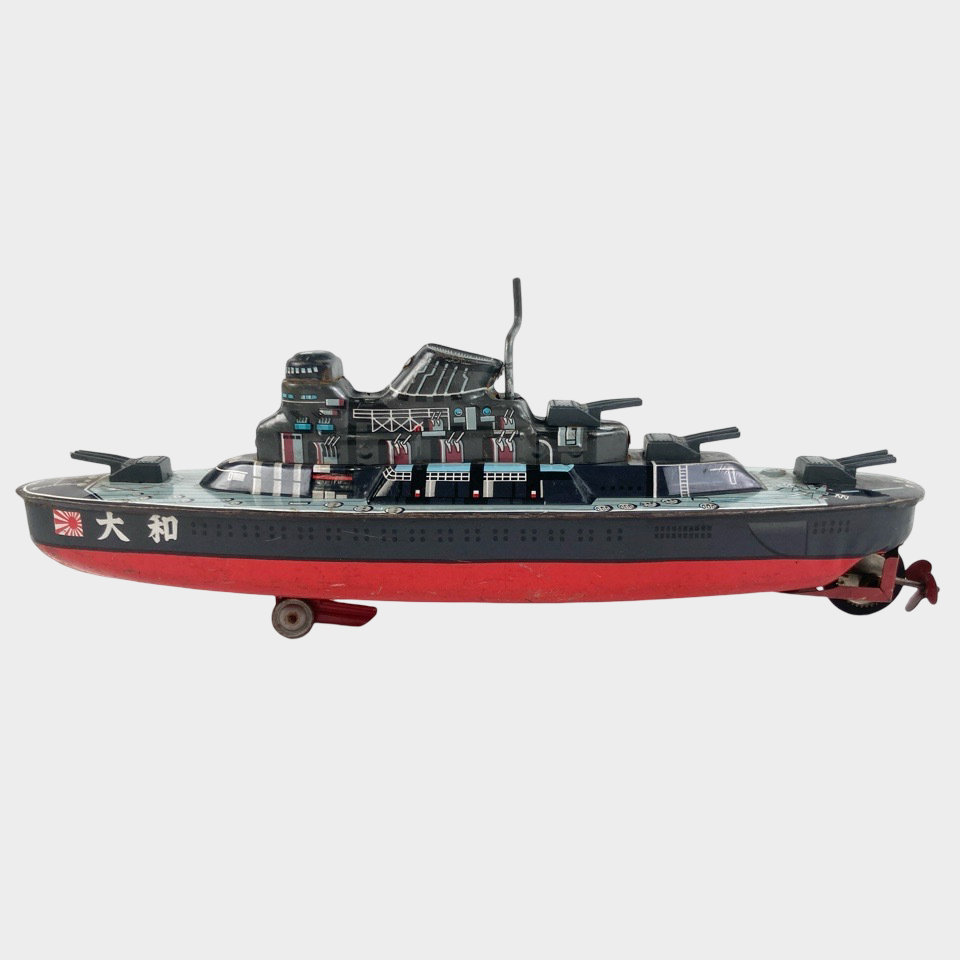 Vintage Iconic Historical Imperial Battleship Yamato Tin Toy — Japanese Friction Naval Model, Showa Era