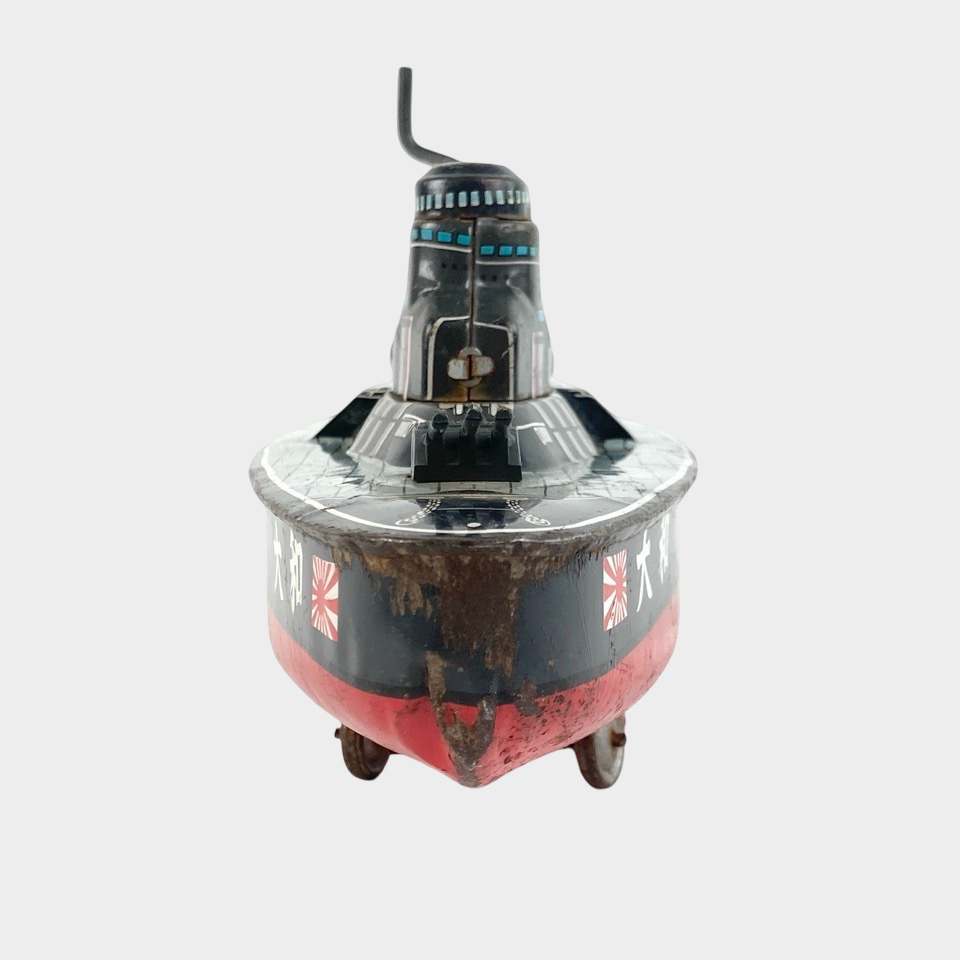 Vintage Iconic Historical Imperial Battleship Yamato Tin Toy — Japanese Friction Naval Model, Showa Era