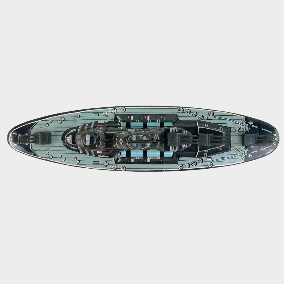 Vintage Iconic Historical Imperial Battleship Yamato Tin Toy — Japanese Friction Naval Model, Showa Era