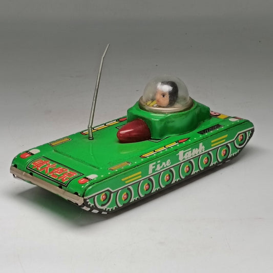 Vintage Japanese Tin Friction Tank Toy with Spark Action, 1950s
