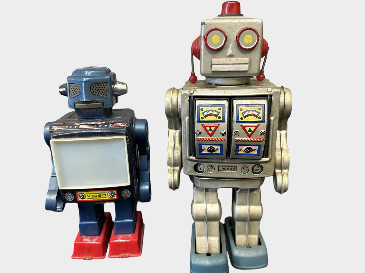 Vintage Japanese Horikawa Tin Robot Group Collection Set Showa Era Battery & Friction Robots Display 5 pcs Lot Set