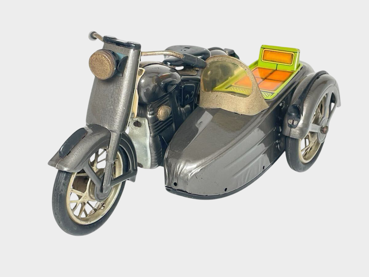 Vintage Japanese Tin Sidecar Motorcycle M-732 | Marusan-Style Showa Retro Friction Bike Toy | Made in Japan