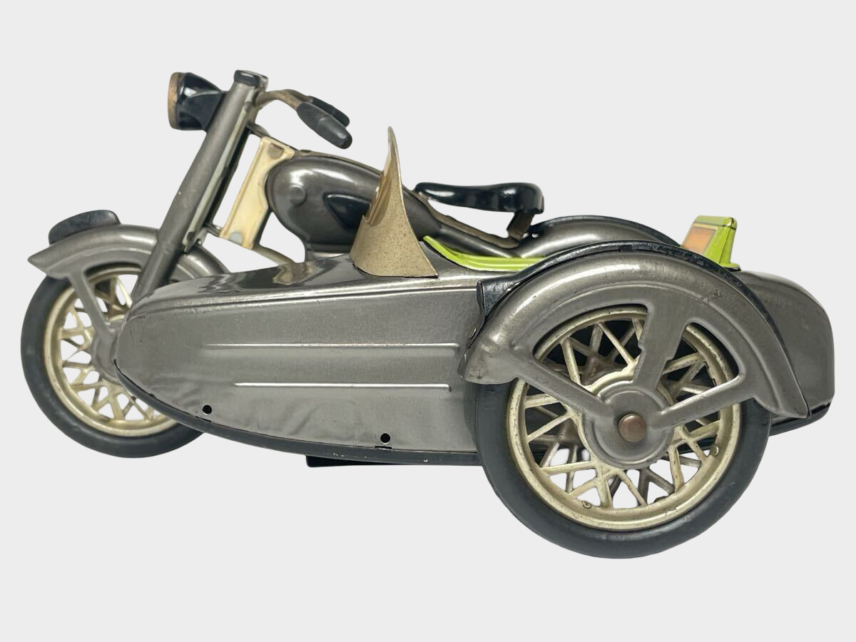Vintage Japanese Tin Sidecar Motorcycle M-732 | Marusan-Style Showa Retro Friction Bike Toy | Made in Japan