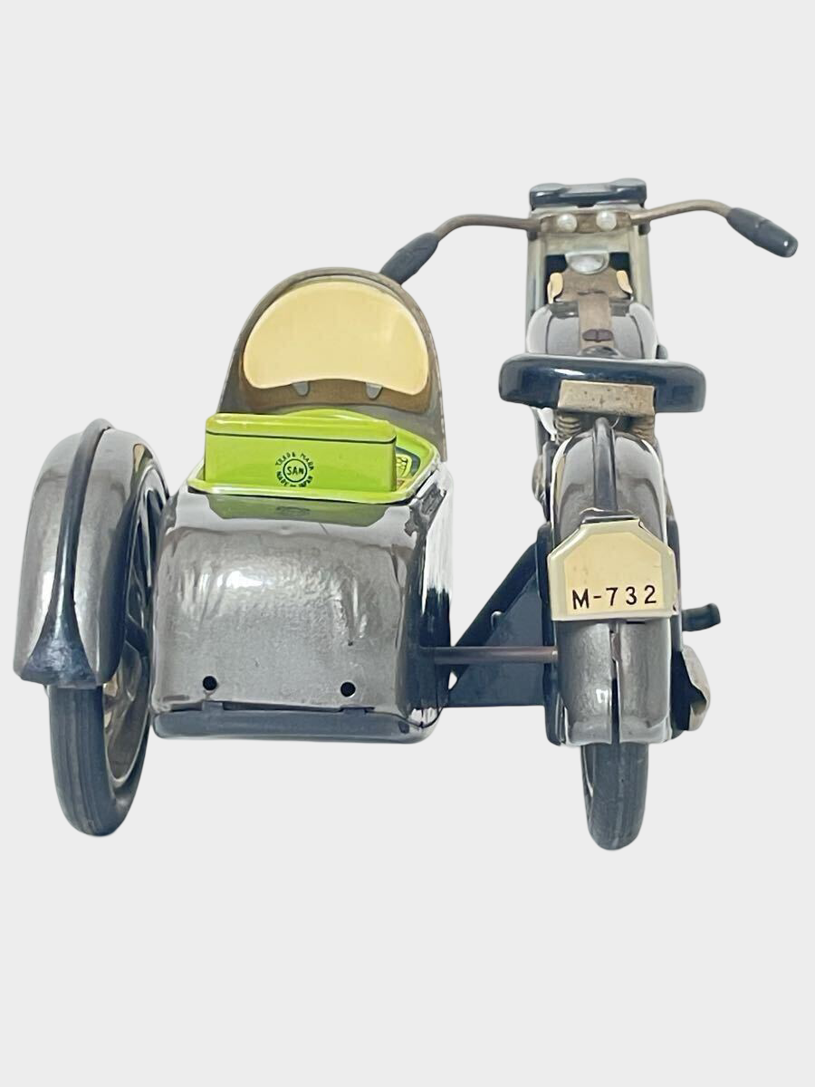 Vintage Japanese Tin Sidecar Motorcycle M-732 | Marusan-Style Showa Retro Friction Bike Toy | Made in Japan