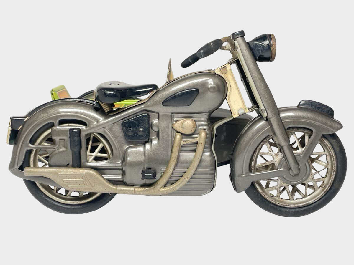 Vintage Japanese Tin Sidecar Motorcycle M-732 | Marusan-Style Showa Retro Friction Bike Toy | Made in Japan