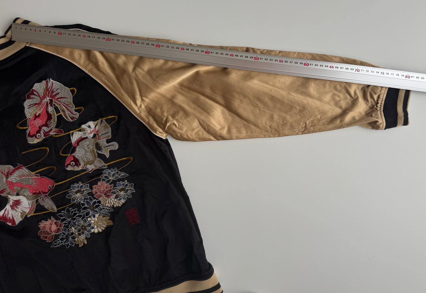Vintage Karakuri Tamashii Reversible Sukajan Jacket L Dragon Fuji Goldfish Lotus Embroidered Japanese Souvenir Bomber