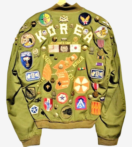 Vintage Korea Tour Jacket Patch Covered Military Souvenir Jacket 40s 50s Squadron Badge Trophy Jacket Rare