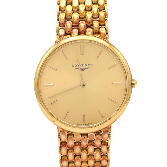 Vintage Longines Yellow Gold Quartz · 33mm Round Case · Integrated Gold Bracelet · Swiss Dress Watch