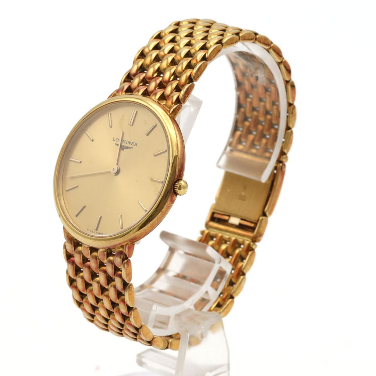 Vintage Longines Yellow Gold Quartz · 33mm Round Case · Integrated Gold Bracelet · Swiss Dress Watch