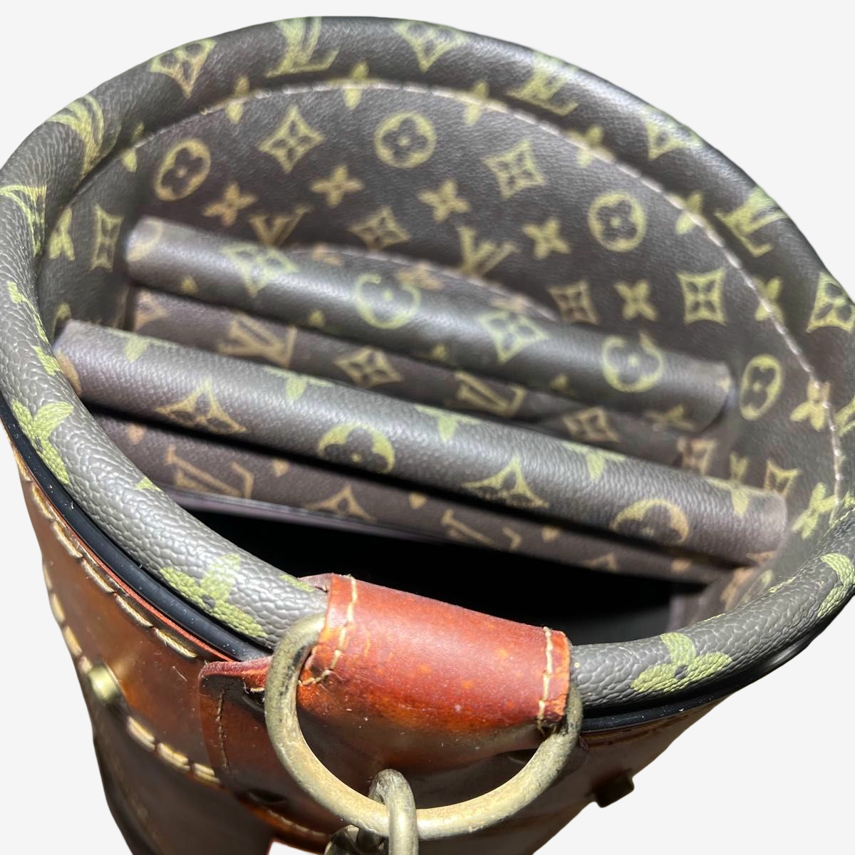 Louis Vuitton Vintage Monogram Golf Caddy Bag, Patinated Vachetta Leather, with Hood & Shoulder Strap