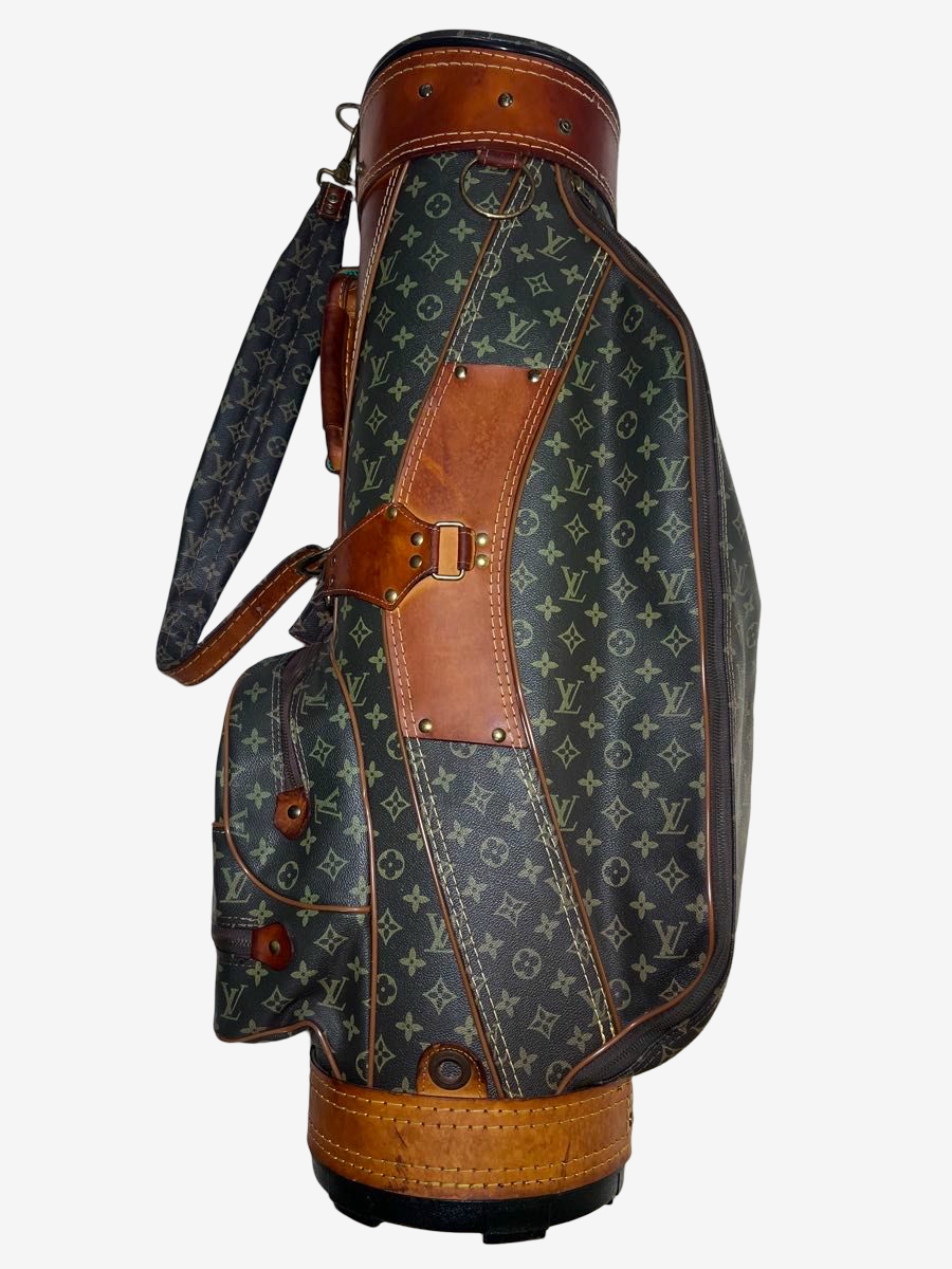 Louis Vuitton Vintage Monogram Golf Caddy Bag, Patinated Vachetta Leather, with Hood & Shoulder Strap