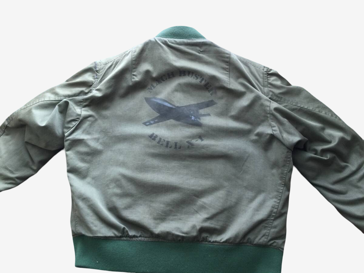 Vintage MA-1 Style Flight Jacket Jack Ridley Bell X-1 Mach Buster Custom Aviation Nylon Bomber Rare