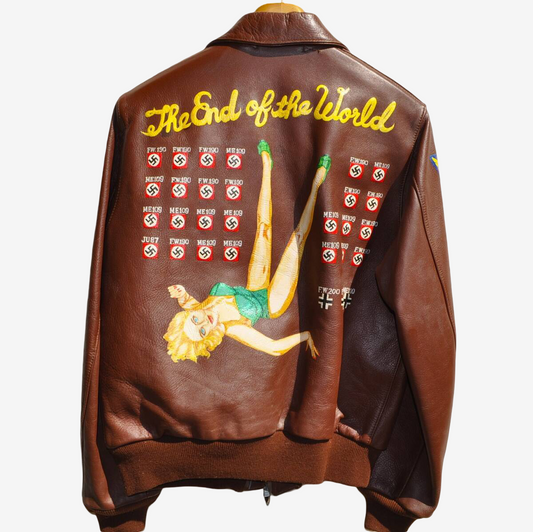Flying Leather A-2 Horsehide Full Paint Jacket WWII Pin-Up Custom USAAF Art Size 38 USA Made Rare