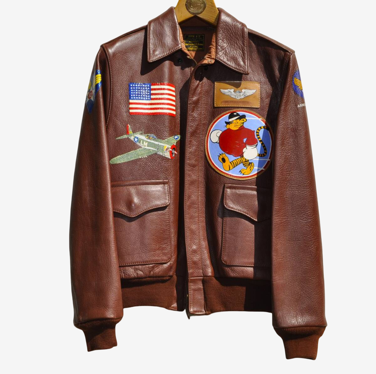 Vintage Style A-2 Leather Jacket Full Paint Pin-Up Art WWII Custom Horsehide Flight Jacket Size 38 USA