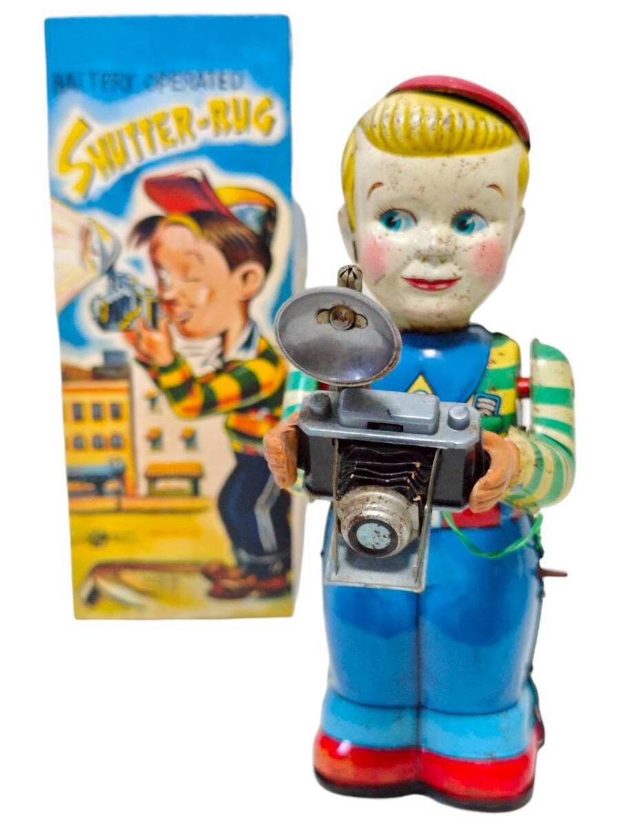 Vintage T.N. Nomura Shutter Bug Tin Camera Man with Box Showa Japanese Battery Toy