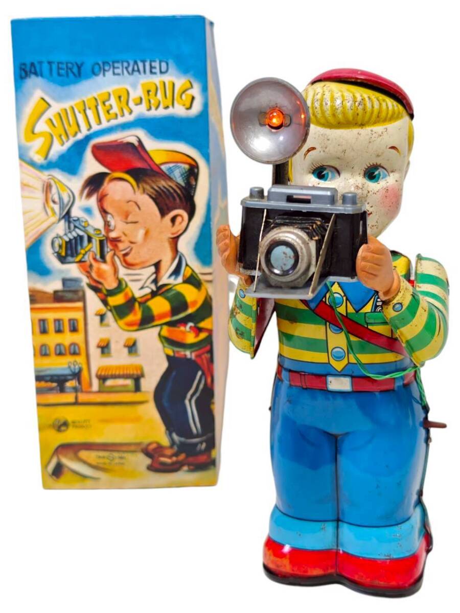 Vintage T.N. Nomura Shutter Bug Tin Camera Man with Box Showa Japanese Battery Toy