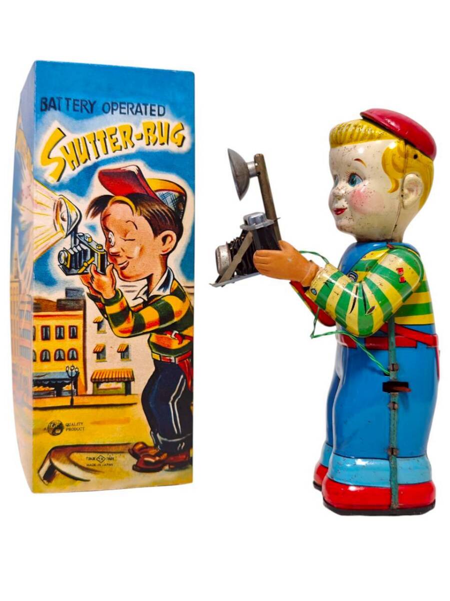 Vintage T.N. Nomura Shutter Bug Tin Camera Man with Box Showa Japanese Battery Toy