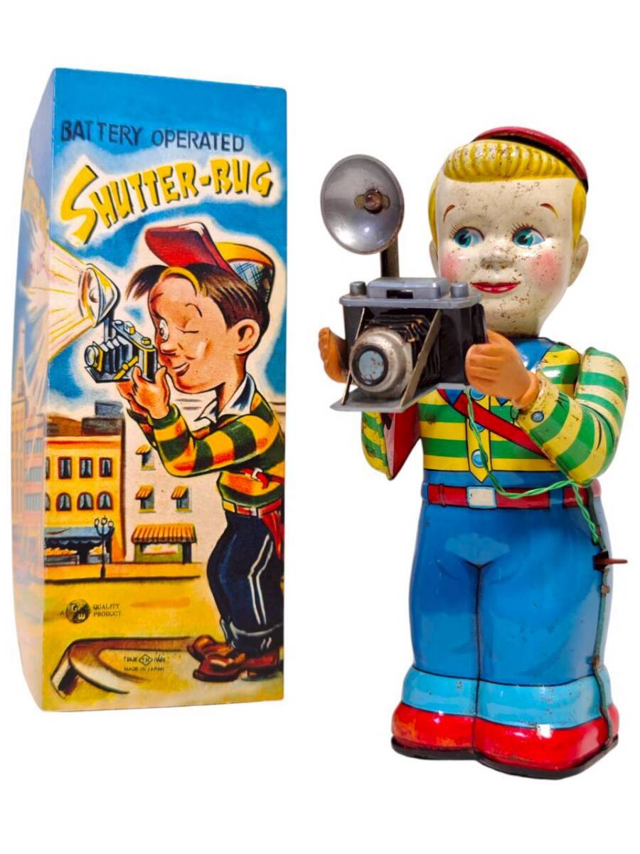 Vintage T.N. Nomura Shutter Bug Tin Camera Man with Box Showa Japanese Battery Toy