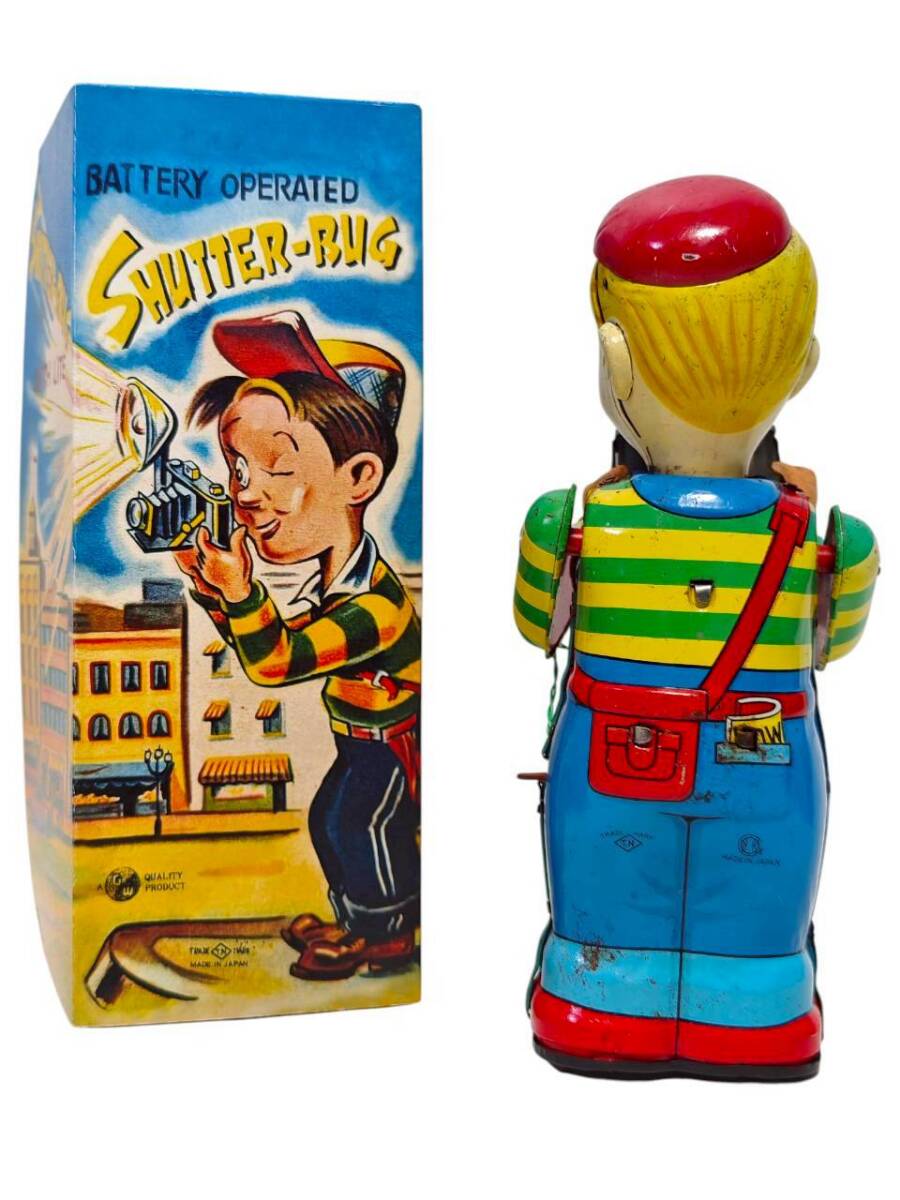 Vintage T.N. Nomura Shutter Bug Tin Camera Man with Box Showa Japanese Battery Toy