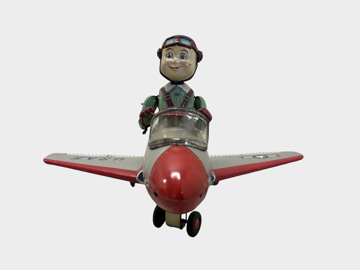 T.N. Nomura U.S.A.F. X-27 Jet Tin Airplane with Pilot — Showa Japanese Aviation Toy