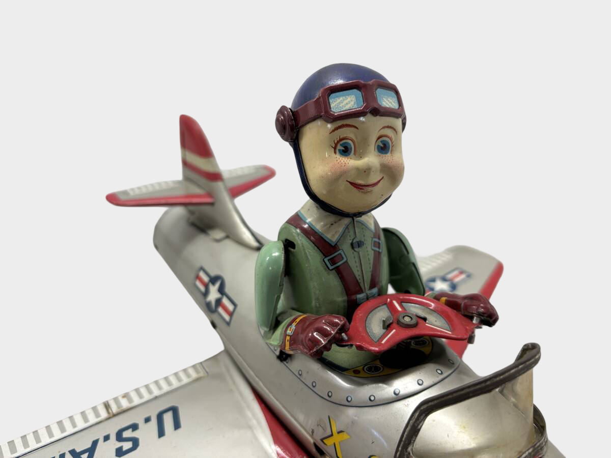 T.N. Nomura U.S.A.F. X-27 Jet Tin Airplane with Pilot — Showa Japanese Aviation Toy