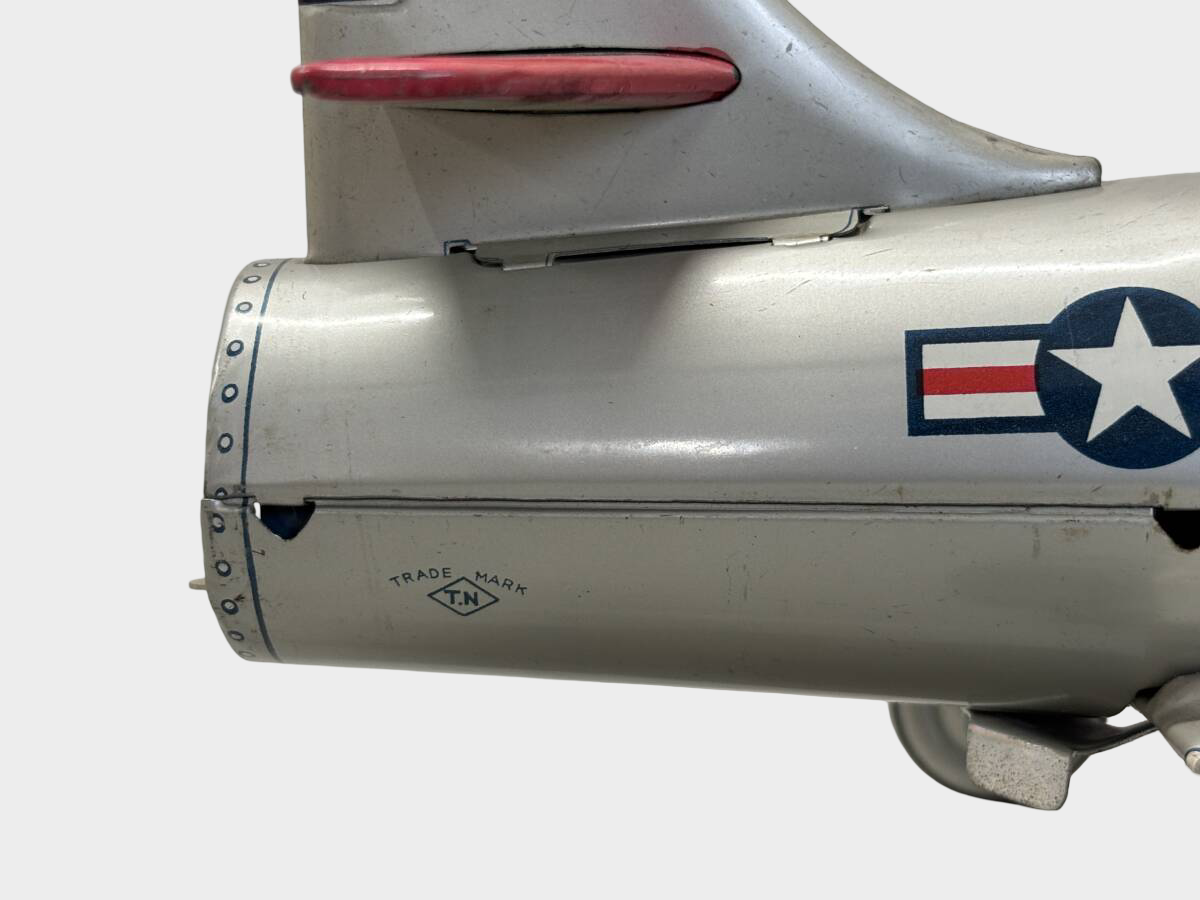 T.N. Nomura U.S.A.F. X-27 Jet Tin Airplane with Pilot — Showa Japanese Aviation Toy