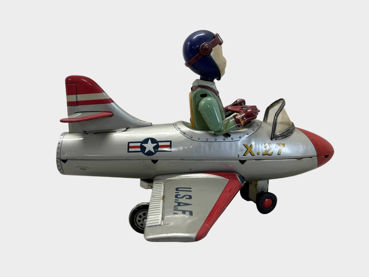 T.N. Nomura U.S.A.F. X-27 Jet Tin Airplane with Pilot — Showa Japanese Aviation Toy