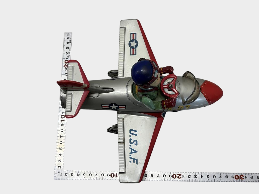T.N. Nomura U.S.A.F. X-27 Jet Tin Airplane with Pilot — Showa Japanese Aviation Toy