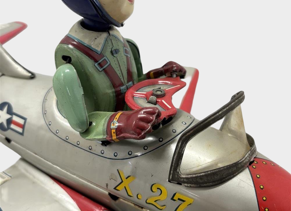 T.N. Nomura U.S.A.F. X-27 Jet Tin Airplane with Pilot — Showa Japanese Aviation Toy