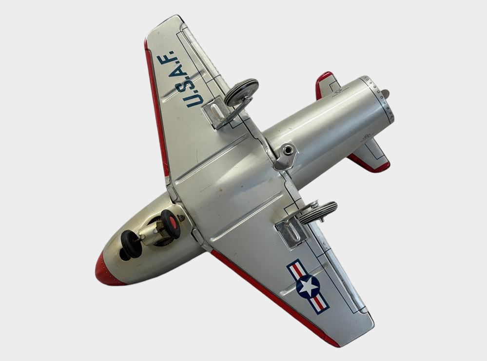 T.N. Nomura U.S.A.F. X-27 Jet Tin Airplane with Pilot — Showa Japanese Aviation Toy