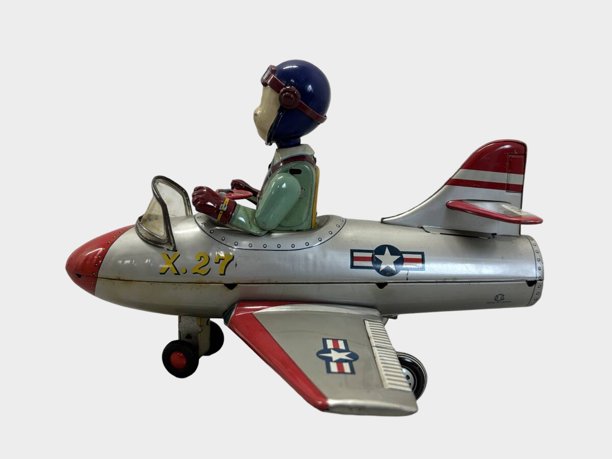 T.N. Nomura U.S.A.F. X-27 Jet Tin Airplane with Pilot — Showa Japanese Aviation Toy