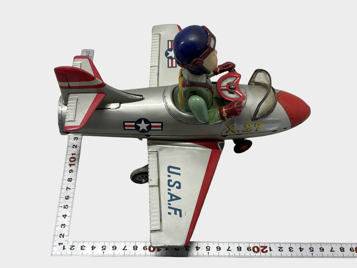 T.N. Nomura U.S.A.F. X-27 Jet Tin Airplane with Pilot — Showa Japanese Aviation Toy